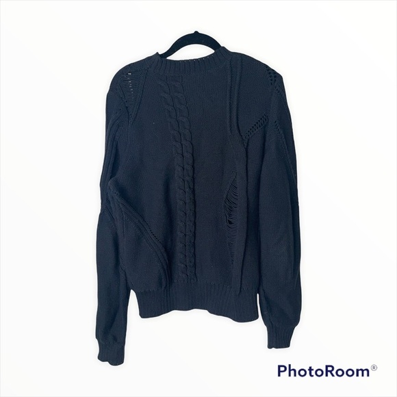 FRAME DENIM x REVOLVE Black Thread Bare Cable Knit Pullover Sweater Size Large - Picture 7 of 11